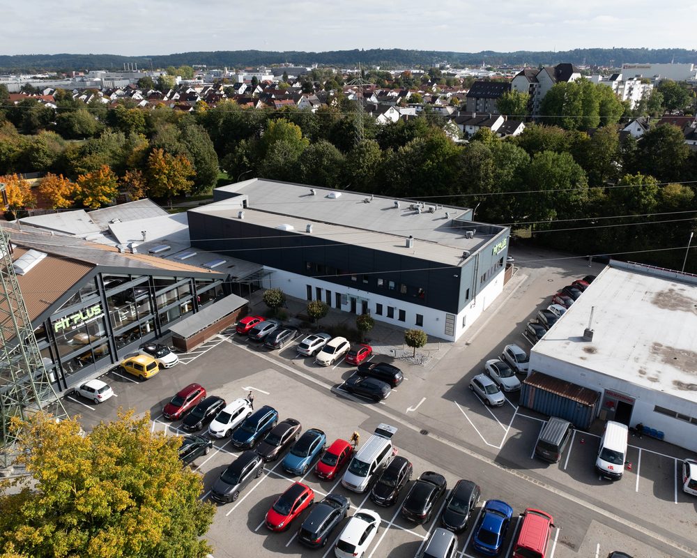 Luftbild eines Wohn- und Gewerbegebiets in Landshut